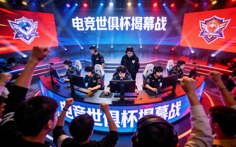 电竞世俱杯揭幕战现场 选手在舞台中央激烈对局
